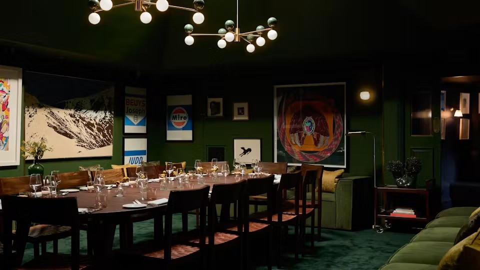 A private dining room at The Groucho Club, set for the Council of Rebels